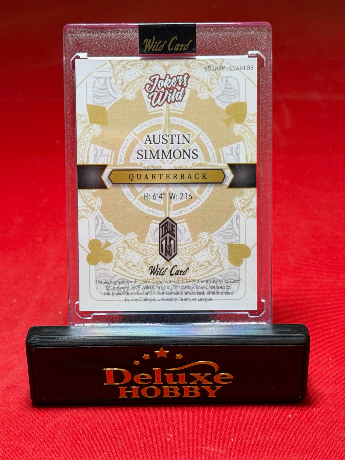 Austin Simmons Jokers Wild True 1/1 autograph back