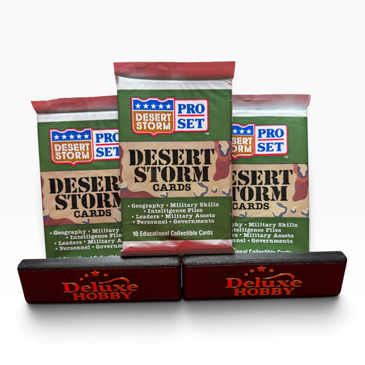Three sealed 1991 Pro Set Desert Storm trading card packs