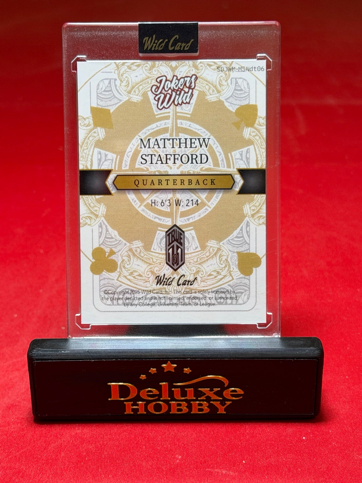 Matthew Stafford Jokers Wild True 1/1 actual back photograph